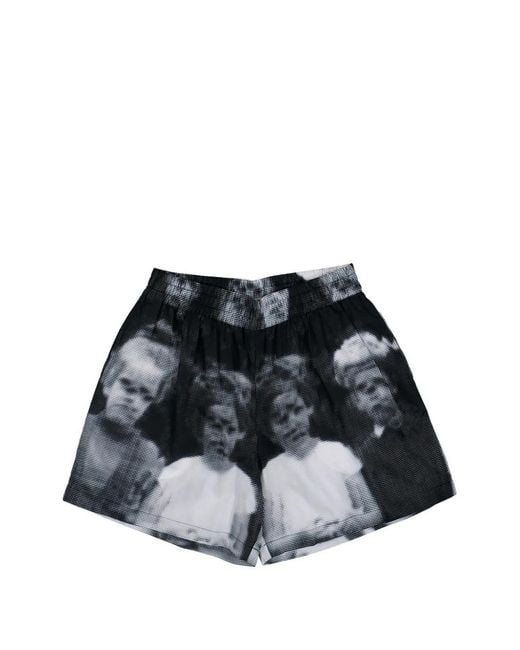 Walter Van Beirendonck Black Short À Imprimé Portrait Et Logo Brodé for men