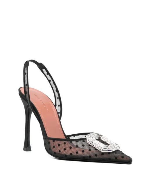 AMINA MUADDI Metallic 110Mm Camelia Lace Polka-Dot Sling Pumps