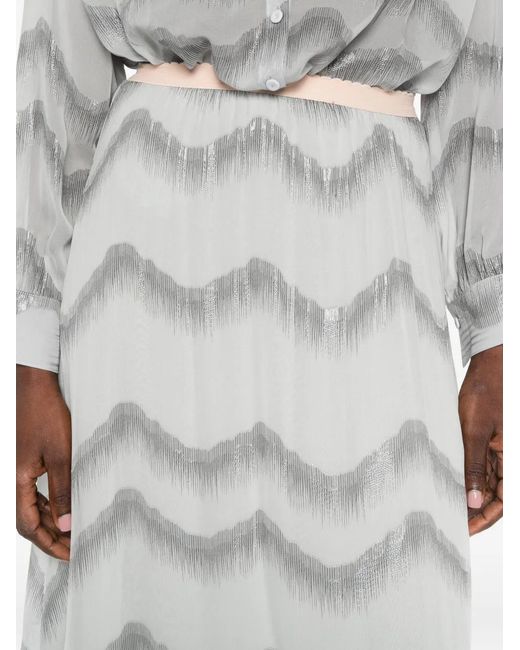 Forte_forte White Chevron-Patterned Silk-Blend Skirt