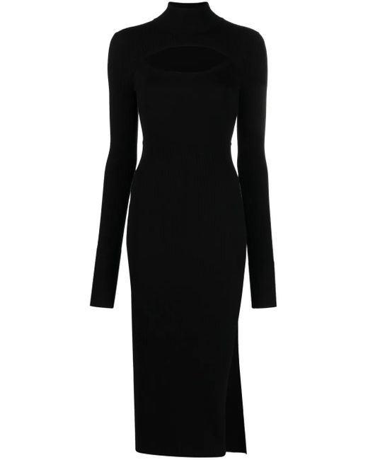 Just Cavalli Black Cut-Out Ribbed Midi Dress