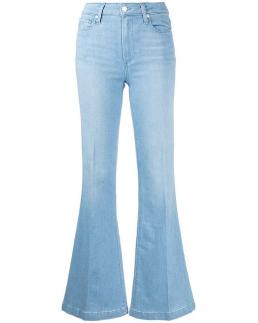 PAIGE Logo-patch Flared Jeans in Blue | Lyst