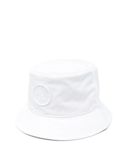 Stone Island White Compass-Motif Bucket Hat for men