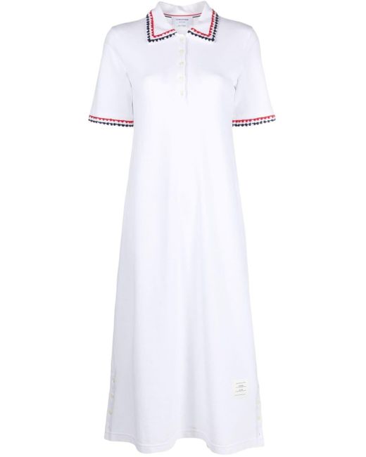 Thom Browne White Poloshirtkleid mit RWB-Streifen