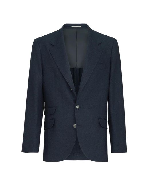 Brunello Cucinelli Blue Mouliné Virgin-Wool Twill Deconstructed Cavallo Blazer With Metal Buttons for men