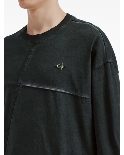 FIVE CM Green Exposed-Seam Logo-Plaque Long-Sleeved T-Shirt for men