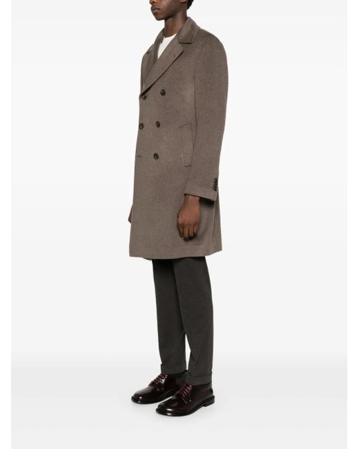 Tagliatore Brown Cashmere Double-Breasted Coat for men