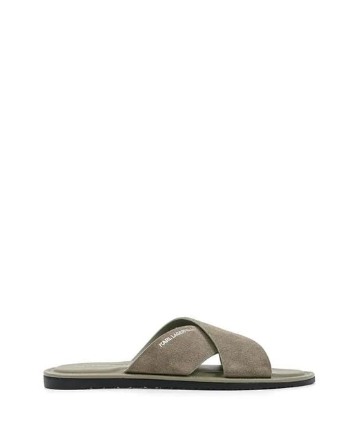 Karl Lagerfeld Green Criss-Cross Suede Slides for men