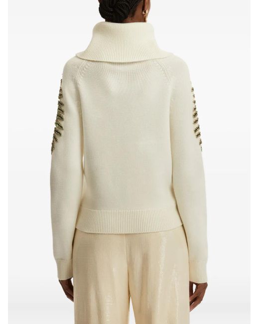 Oscar de la Renta Natural Crystal-Embellished Turtleneck Sweater