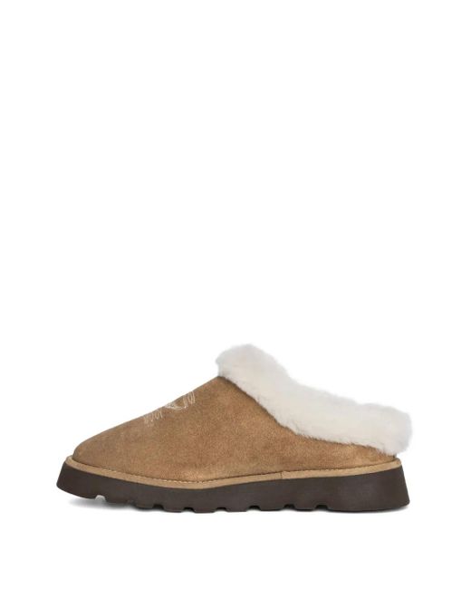 Zadig & Voltaire Brown Embroidered Fur-Trimmed Mules