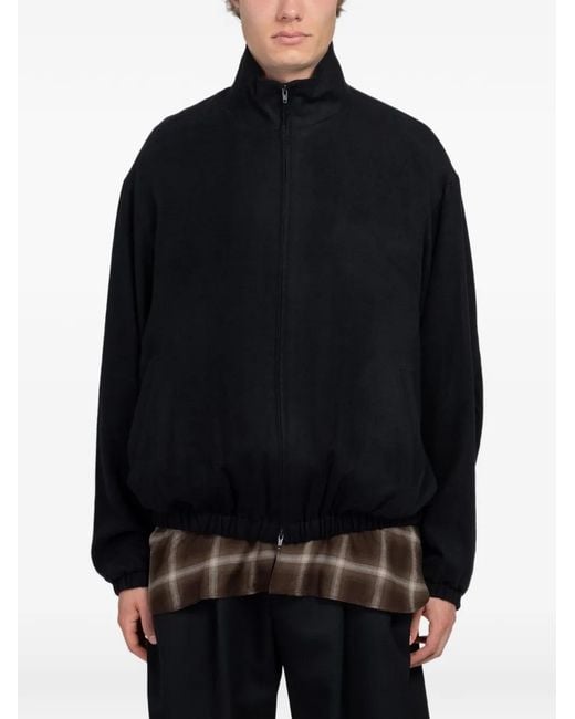 Ssstein Black Shirred Flannel Bomber Jacket for men