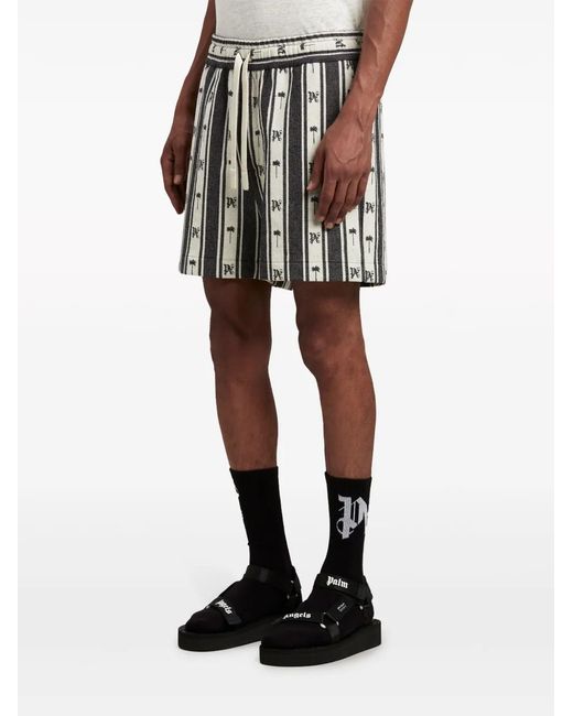 Palm Angels Black Monogram-Print Striped Shorts for men