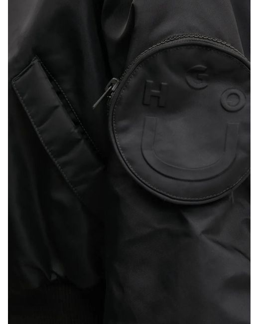 HUGO Black Logo-Embossed Cropped Bomber Jacket