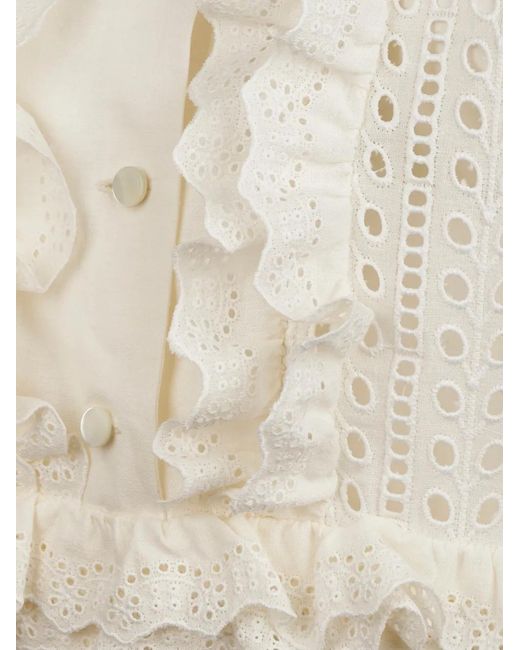 Alberta Ferretti White Ruffled Eyelet Blouse