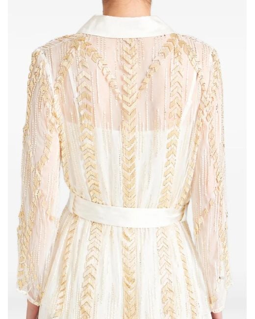Temperley London White Viola Bead-Embellished Belted Shirt