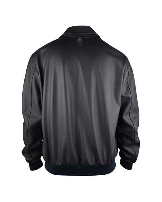 Billionaire Blue Logo-Plaque Leather Jacket for men