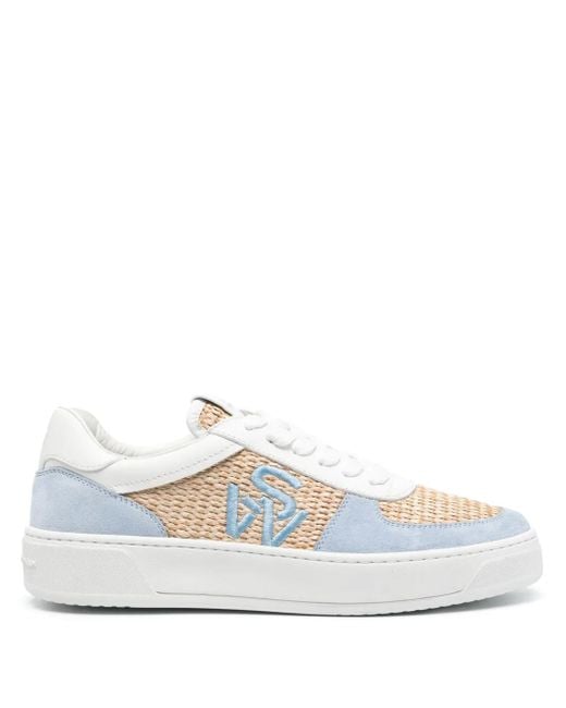 Stuart Weitzman White Courtside Sneakers Mit Raffiabast