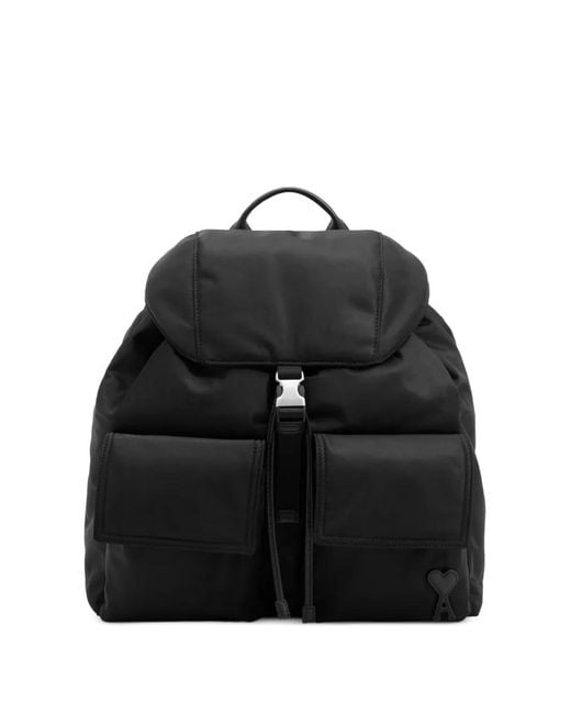 AMI Black Nylon Marcel Flap Backpack