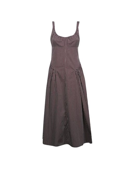 Faithfull The Brand Purple Olas Pinstripe Cotton Midi Dress