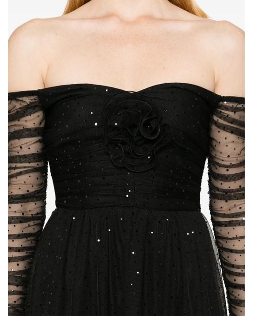 Nissa Black Sequin Embellished-Tulle Midi Dress