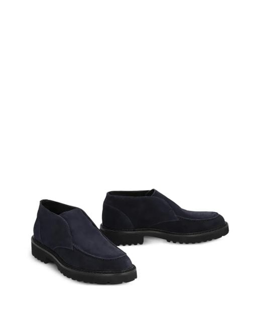 Doucal's Blue Round-Toe Leather Boots for men