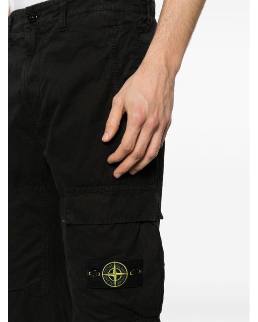 Stone Island Black Compass-motif Poplin Trousers for men