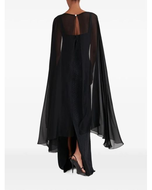 Temperley London Black Pyramus Crystal-Embellished Cape Gown Maxi Dress