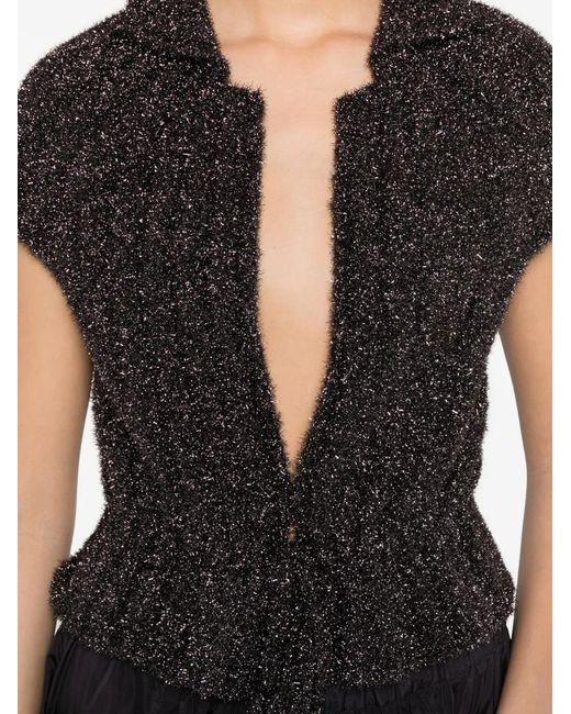 Susanne Bommer Black Metallic-Effect Tie-Fastening Top