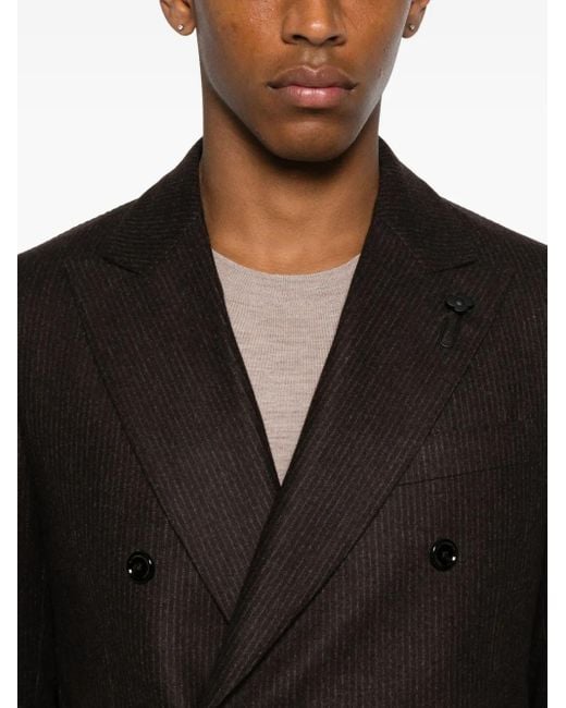Lardini Black Pinstripe Double-Breasted Suit for men