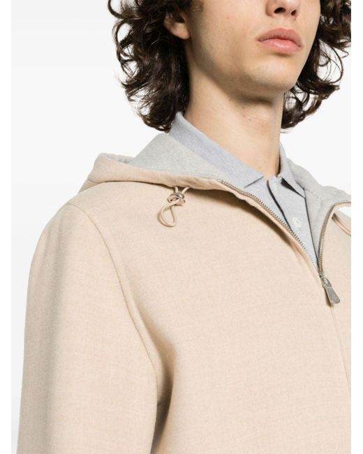 Eleventy Natural Contrasting-trim Wool Hooded Jacket for men