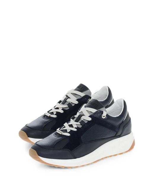 Moorer Blue Hopian Suede-Insert Lace-Up Sneakers for men