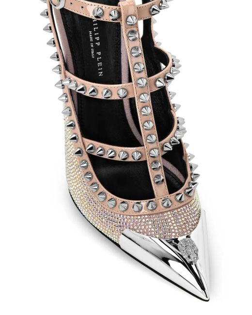 Philipp Plein Metallic Leather Strass Sandals High Heels Studs