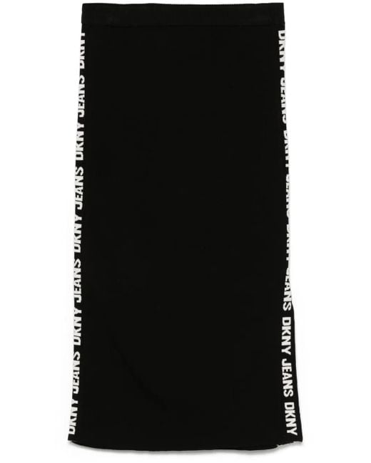 DKNY Black Fine-Ribbed Midi Skirt