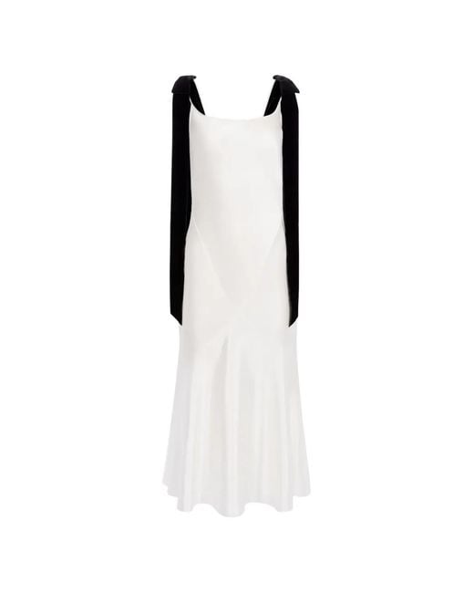 Nina Ricci White Bow-Detail Satin Midi Dress