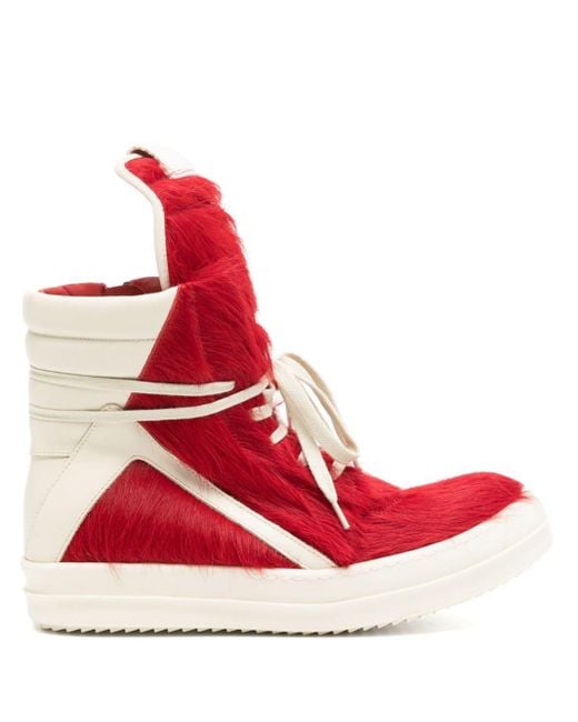 Rick Owens Geobasket Fur-design Sneakers Red