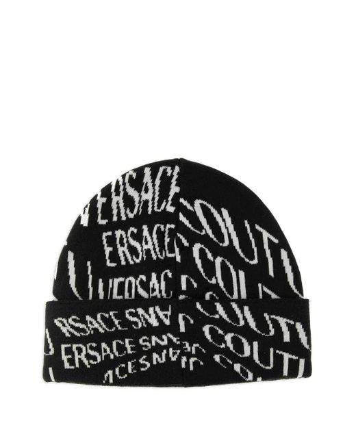 Versace Jeans Couture Black Logo-Pattern Beanie for men