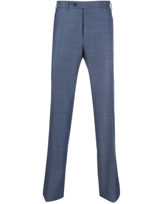 Canali Blue Mid-rise Straight-leg Trousers for men