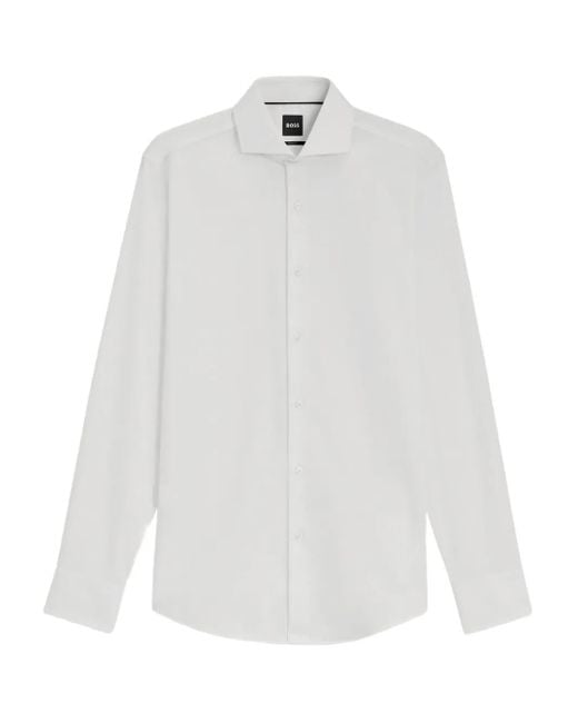 Boss White Long-Sleeve Button-Fastening Shirt for men
