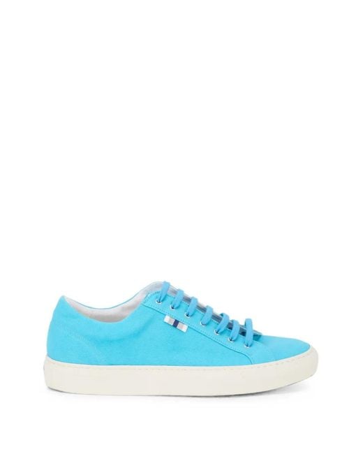 Fedeli Blue Lace-Up Cotton Sneakers for men