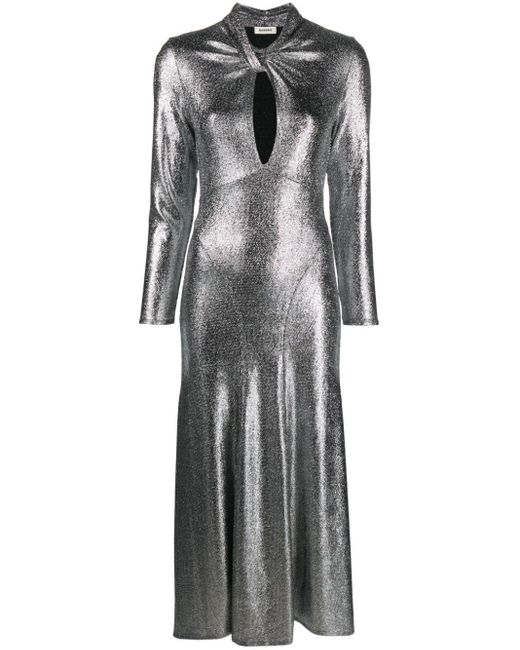 Sandro Gray Glitter-detail Cut-out Midi Dress