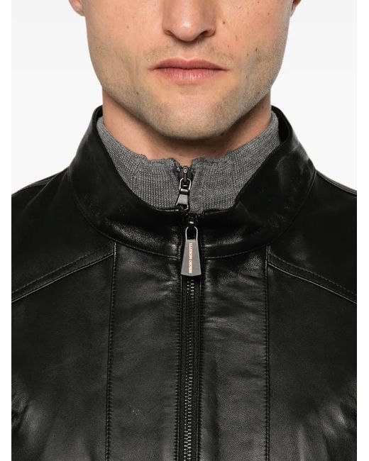 SERGIO MORETTI FIRENZE Black Zip-Up Leather Jacket for men