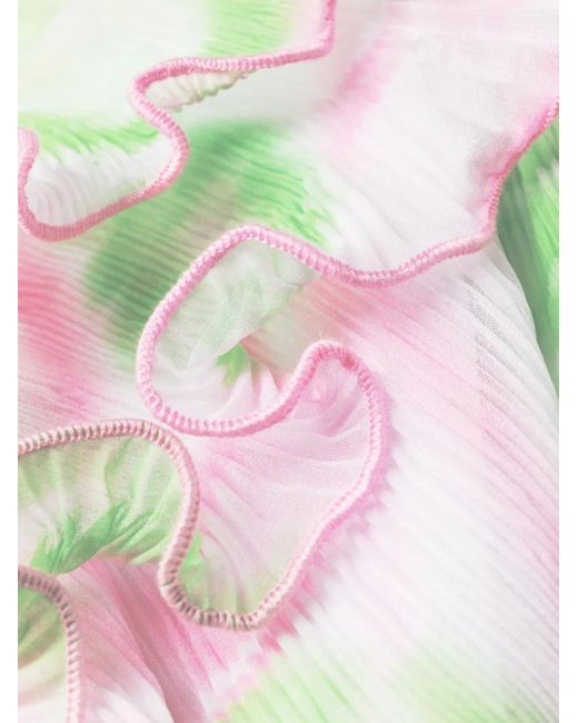 Ganni White Ruffled-Trim Graphic-Print Dress