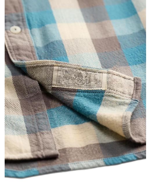 RRL Blue Buttoned Checked Shirt for men
