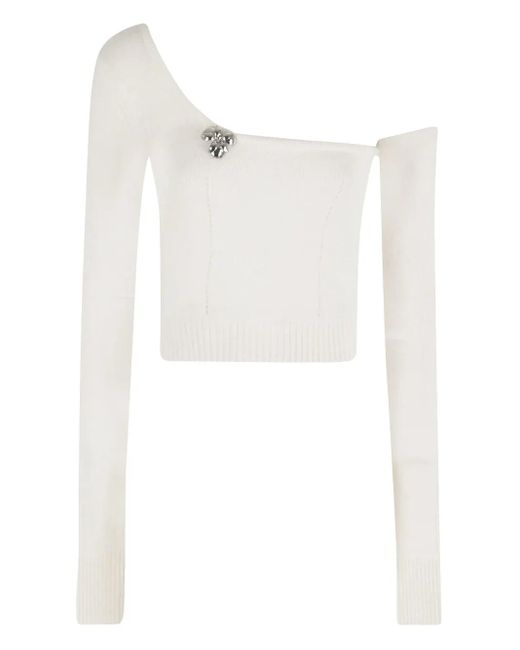 Blumarine White Embellished One-Shoulder Top