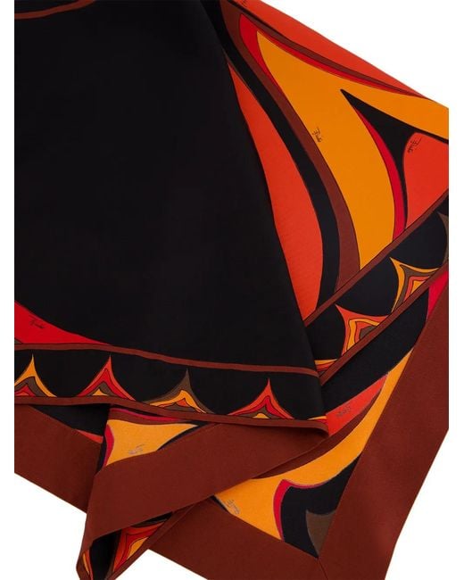 Emilio Pucci Red Marmo Print Cape-Overlay Maxi Dress