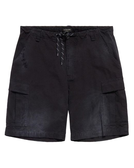 Balenciaga Black Faded Cotton Cargo Shorts