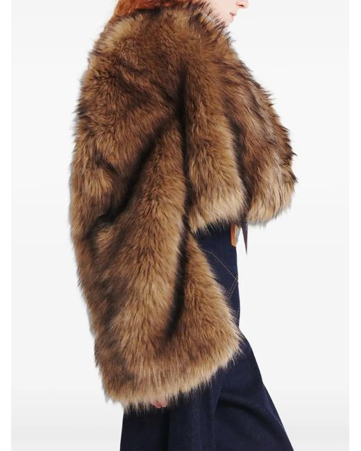 A.W.A.K.E. MODE Brown Faux-Fur Cropped Jacket
