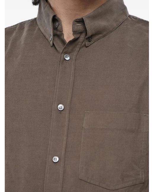 Paolo Pecora Gray Button-Down Velvet Shirt for men