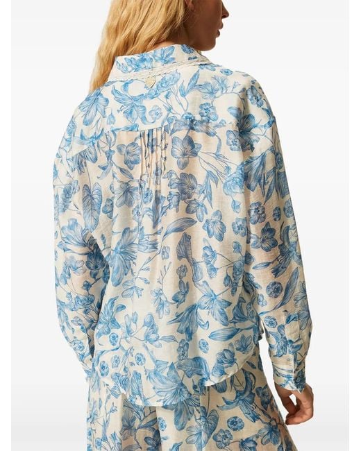 Twinset Blue Floral-Pattern Laced Shirt