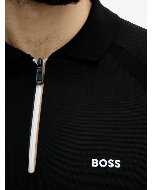 Boss Black Zip-Fastening Raglan-Sleeve Polo Shirt for men