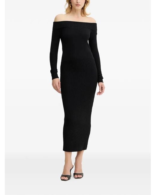 ARMANI EXCHANGE Black Off-Shoulder Long-Sleeve Midi Dress
